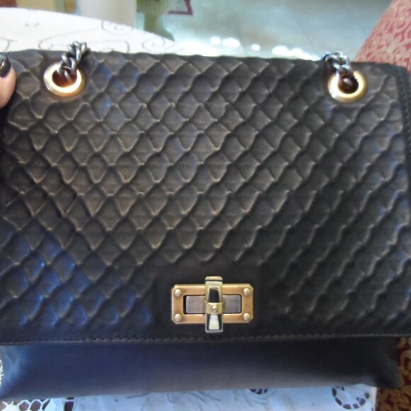 Lanvin Black Quilted/Smooth Leather Shoulder Bag w/ Gunmetal Chain Detail - Picture 3 of 16